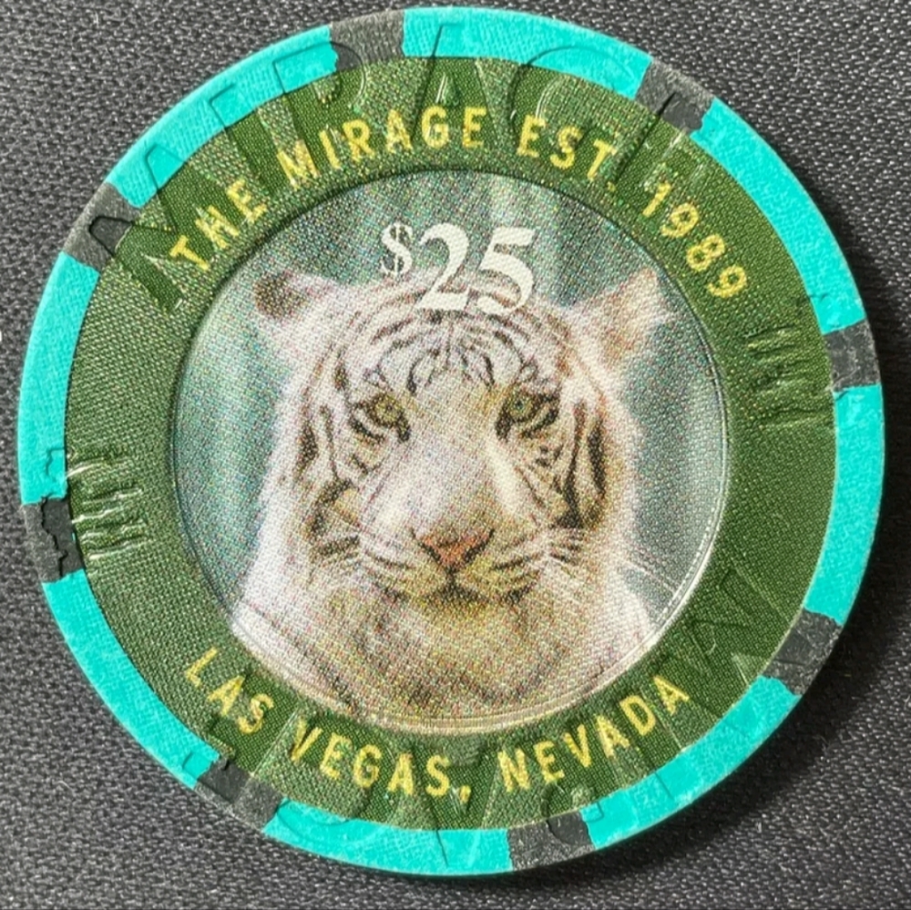 The Mirage Las Vegas Strip Nevada $25 Twenty Five Dollar White Tiger Casino Chip